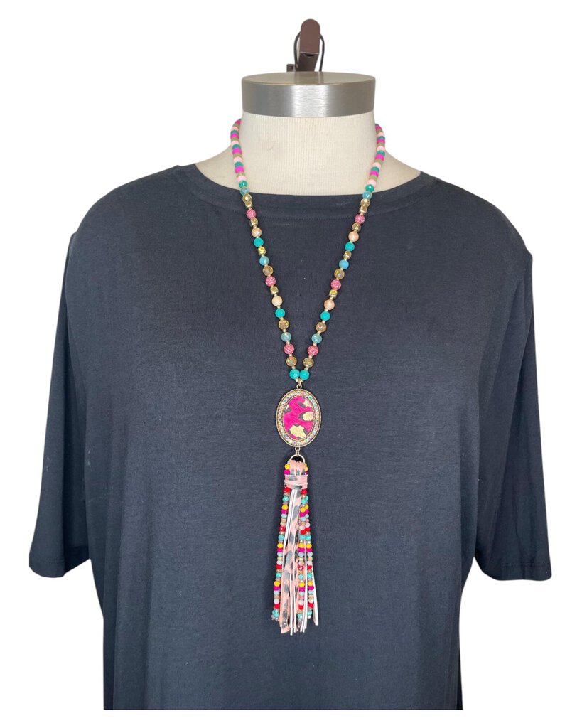 Teal/Pink Tassel Necklace