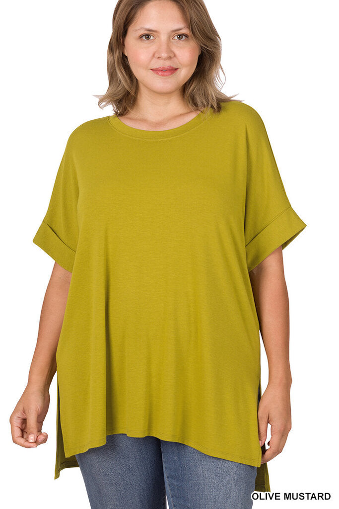 Zenana Size 1x Rolled Sleeve Top