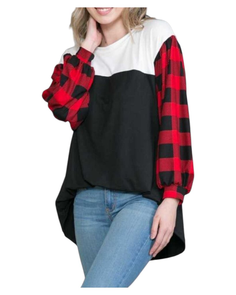 Voll Plaid Sleeve 6X Tunic Top