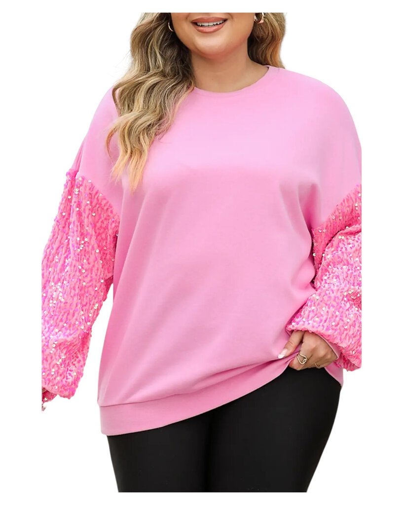 Sequin Sleeve 1X Drop Shoulder Top