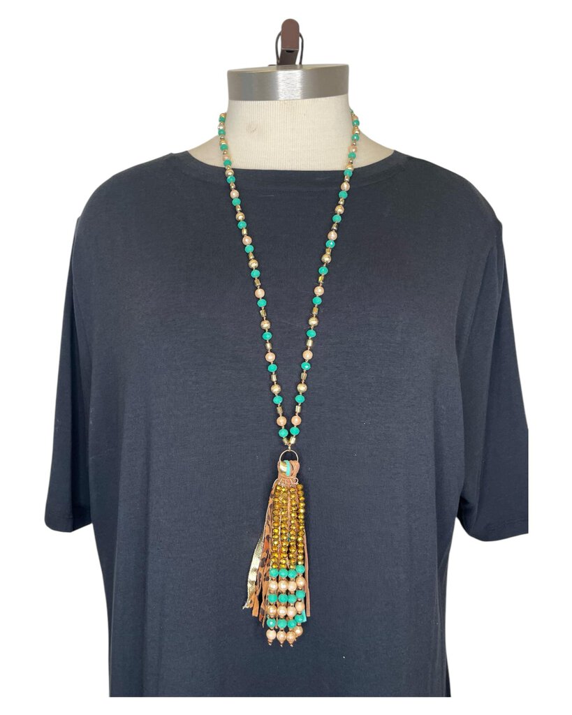 Teal Tassel Necklace