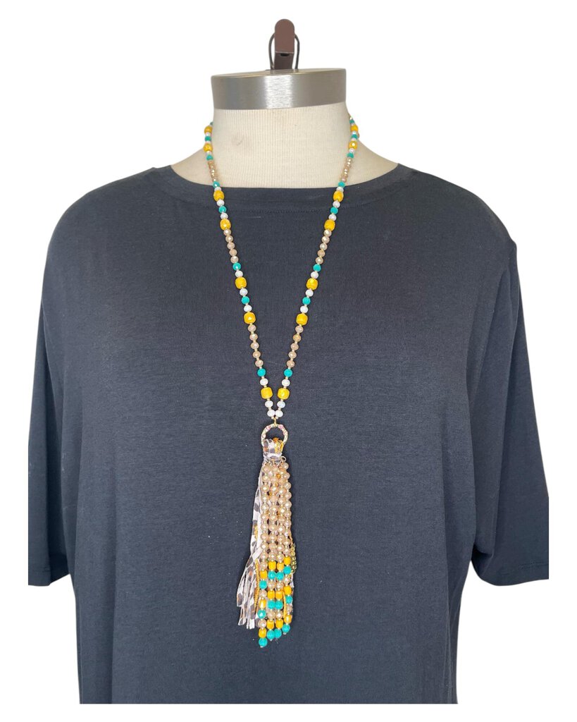 Mustard/Teal Tassel Necklace