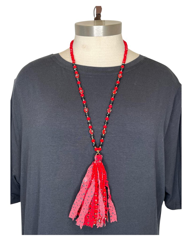 Red/Black Tassel Necklace