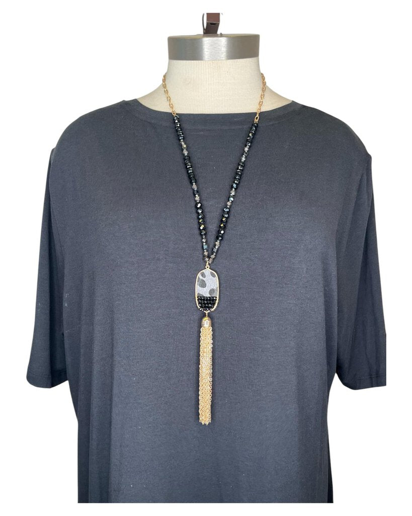 Black/Clear Tassel Necklace